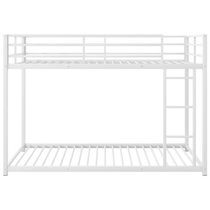 Metal bunk bed, low twin-over-twin with ladder, white powder-coated steel, HouseOfZazla on Tampa Home & Garden Store