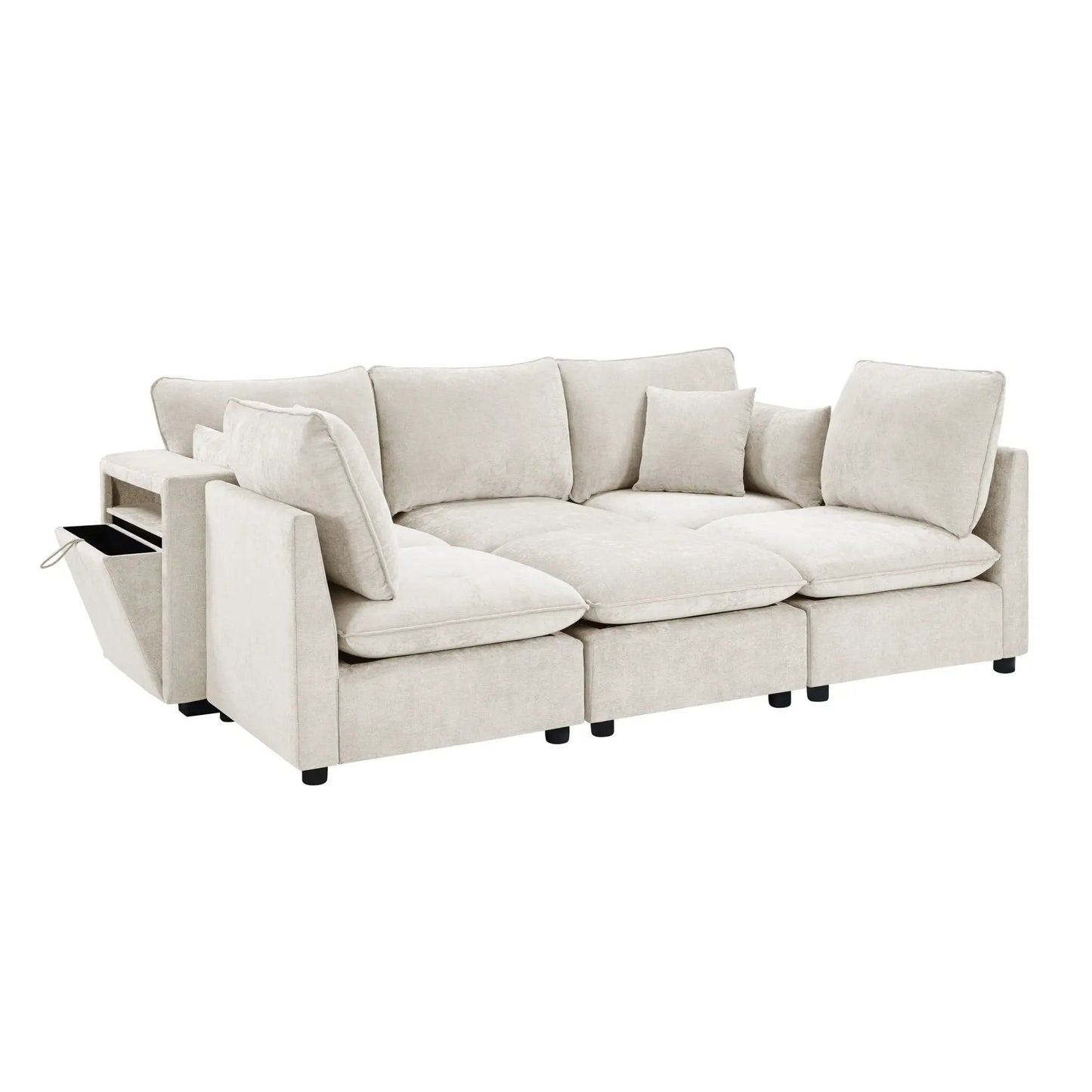 Modern U-Shaped Sectional Sofa with movable ottoman and armrests, beige fabric 2-piece set on Tampa Home & Garden Store