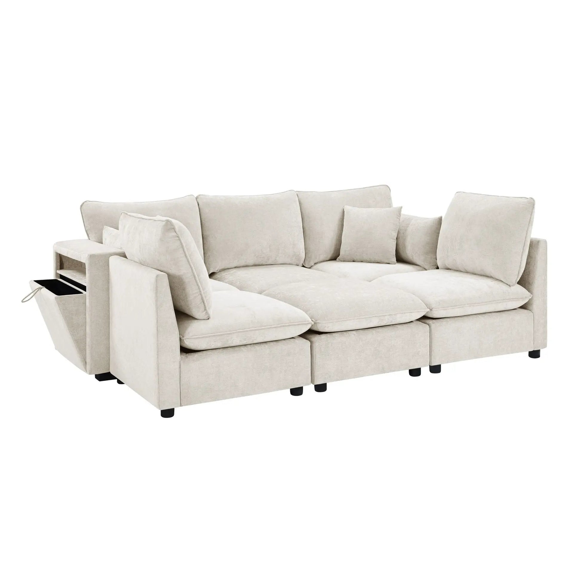 Modern U-Shaped Sectional Sofa with movable ottoman and armrests, beige fabric 2-piece set on Tampa Home & Garden Store