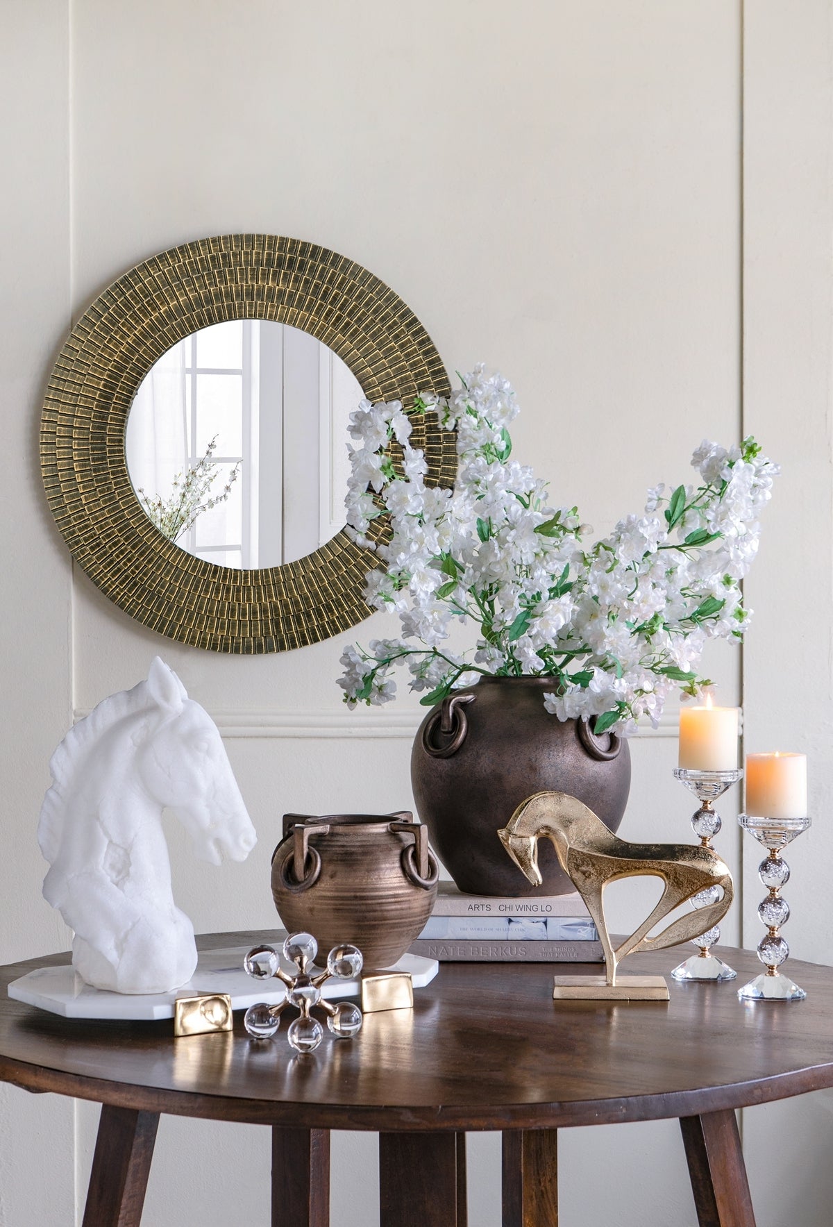 Round gold and black woven accent mirror, 29.5in, wooden frame by HouseOfZazla on Tampa Home & Garden Store