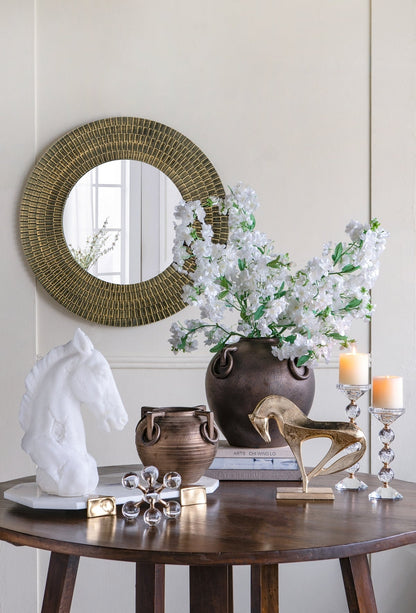 Round gold and black woven accent mirror, 29.5in, wooden frame by HouseOfZazla on Tampa Home & Garden Store