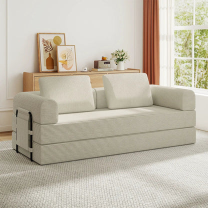 Convertible sleeper sofa bed beige striped with fixed frame by Unique Piece Furniture on Tampa Home & Garden Store