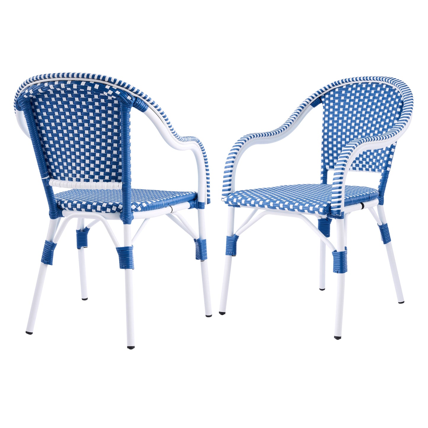 Outdoor Bistro Chairs woven in blue and white with aluminum frames, set of 2 HouseOfZazla on Tampa Home & Garden Store