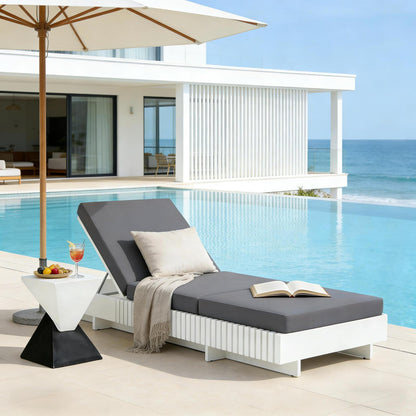 Premium White Acacia Wood Patio Chaise Lounge