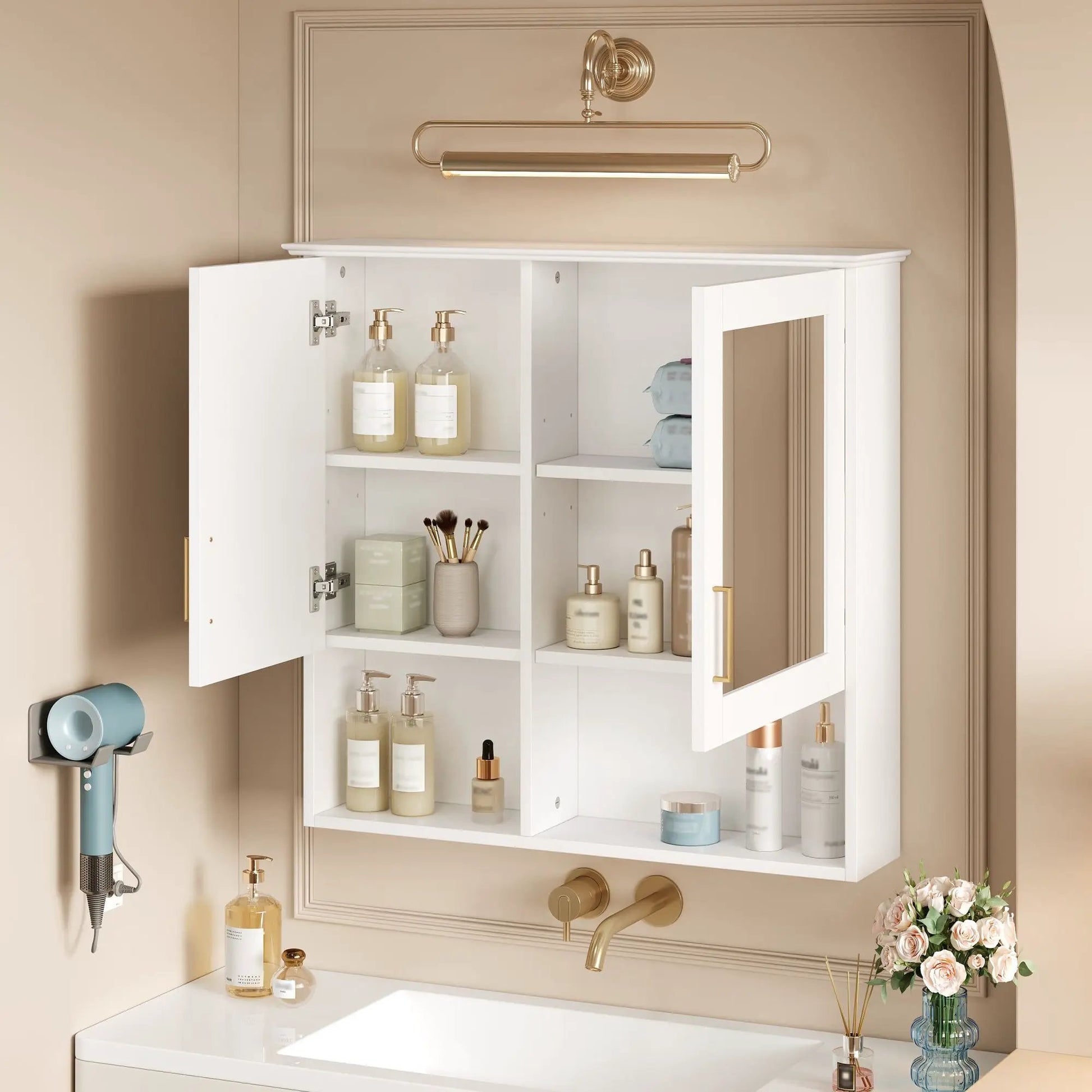 2-in-1 wall-mounted medicine cabinet with adjustable shelves white hardware Unique Piece Furniture on Tampa Home & Garden Store