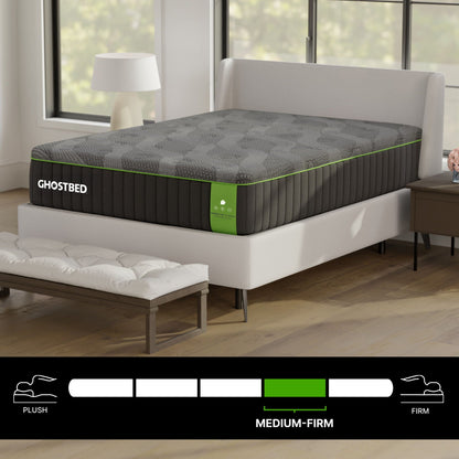 GhostBed 14in premium hybrid mattress with cooling foam and coils, quilted top with neon edge on Tampa Home & Garden Store