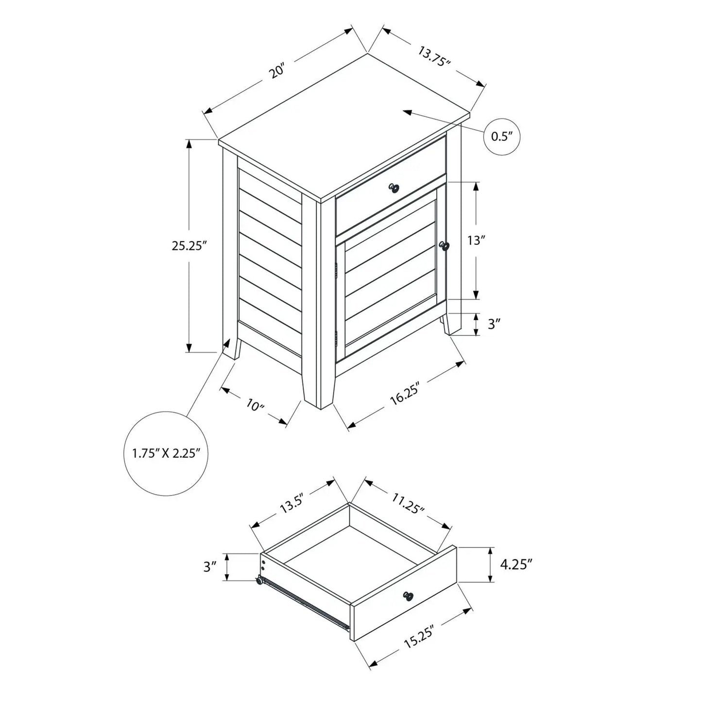 Accent Nightstand with storage drawer, transitional, slatted sides, Unique Piece Furniture on Tampa Home & Garden Store