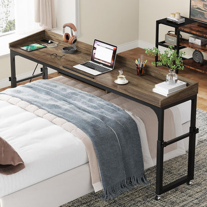 HouseOfZazla adjustable overbed table with wheels, dark gray wood top, queen-size computer desk on Tampa Home & Garden Store