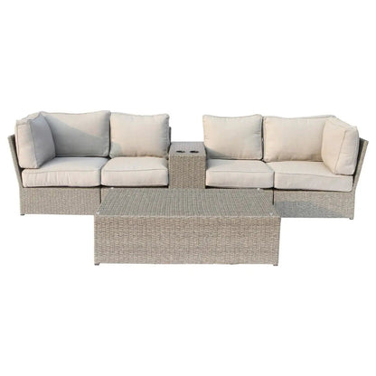 Stylish Modular Wicker Patio Seating Group, 4-piece outdoor set with beige cushions and rattan on Tampa Home & Garden Store
