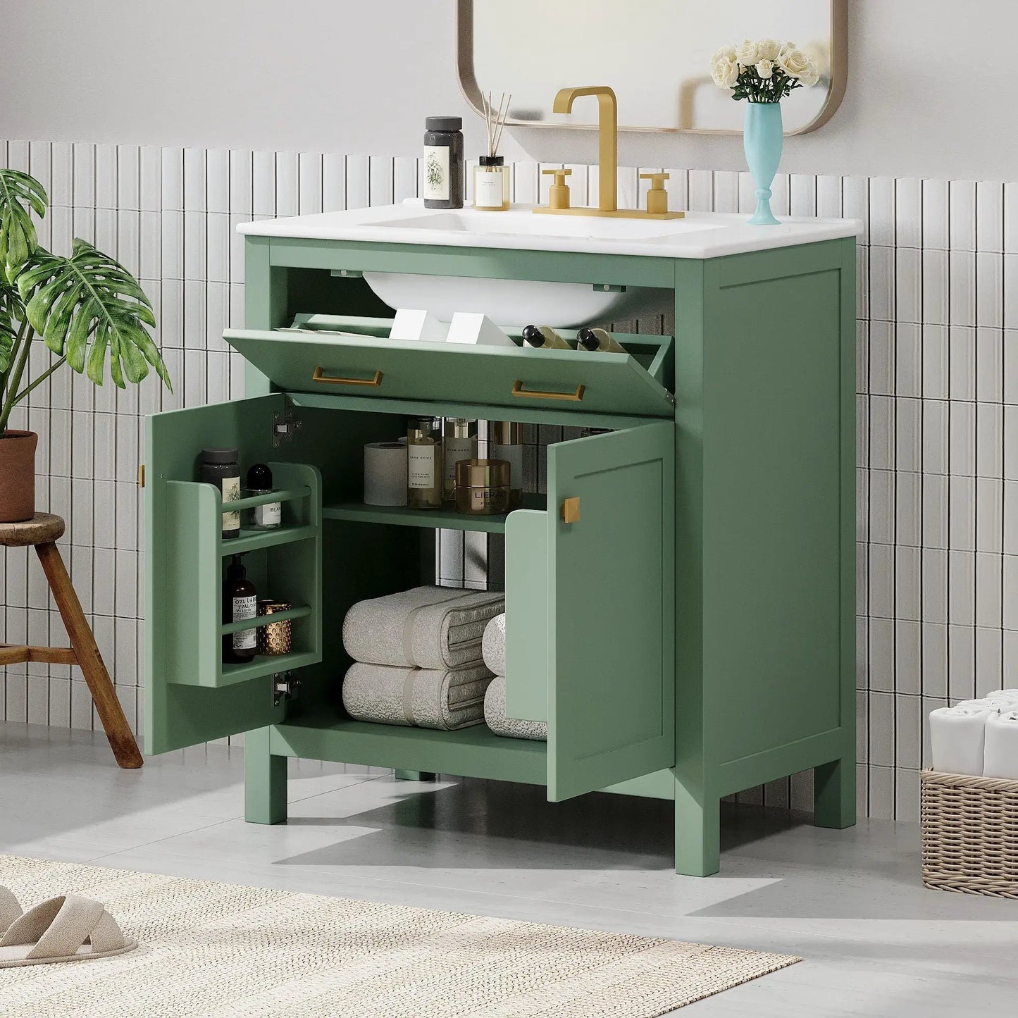 Bathroom Vanity Ceramic Sink and Soft Close Doors