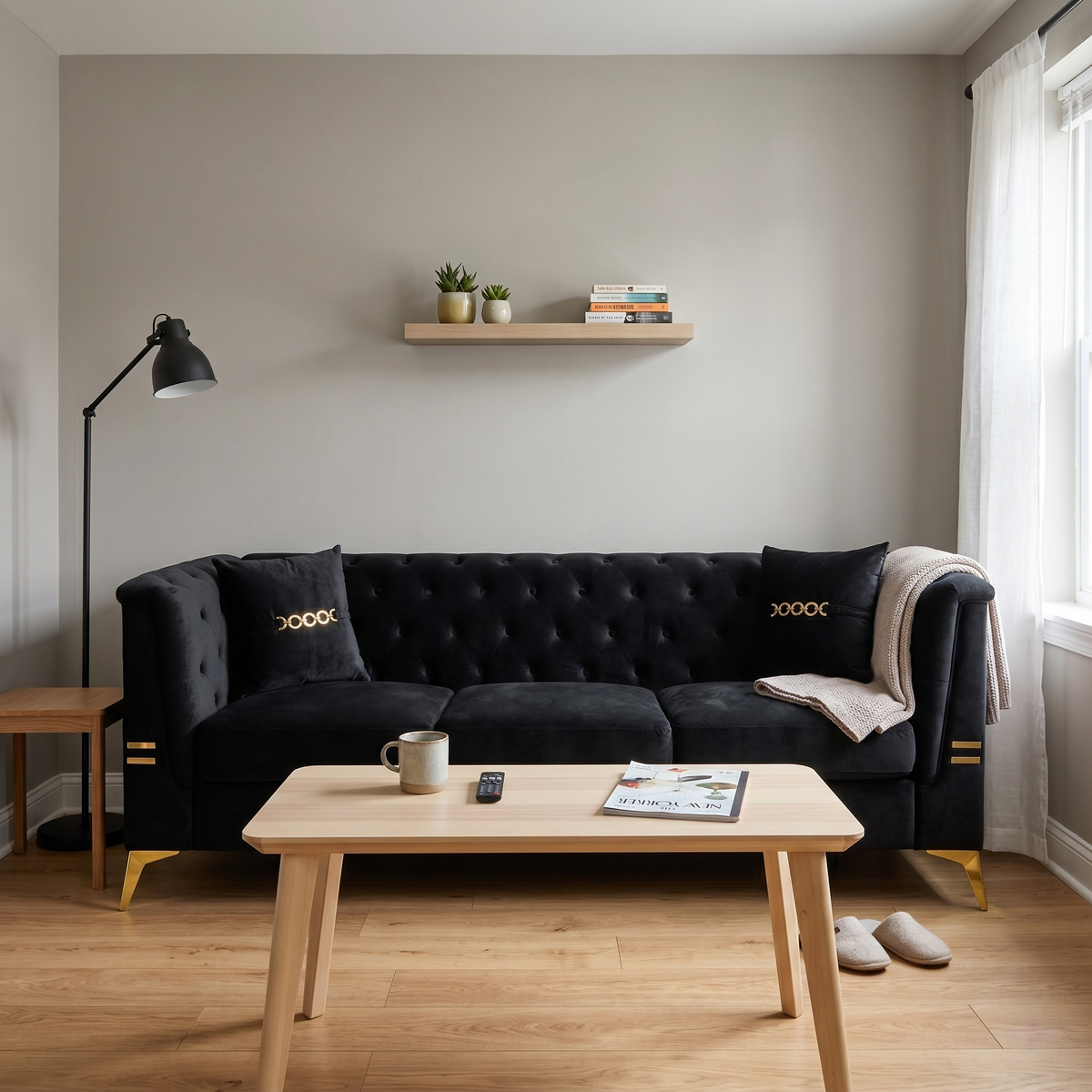 Contemporary Faux Sherpa Sofa and Two Pillows