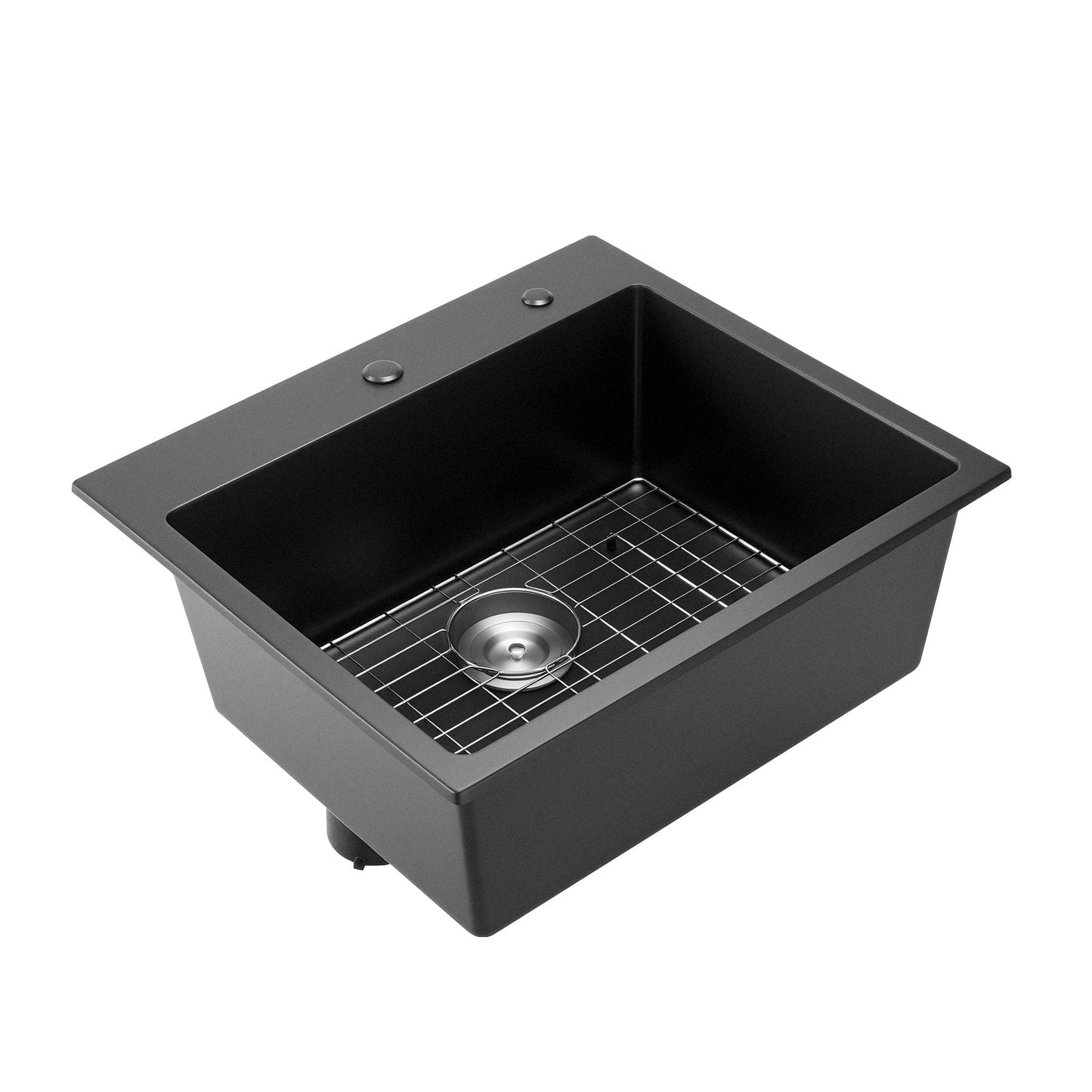 25 Inch granite top-mount single-bowl sink HouseOfZazla dark gray with stainless grid on Tampa Home & Garden Store