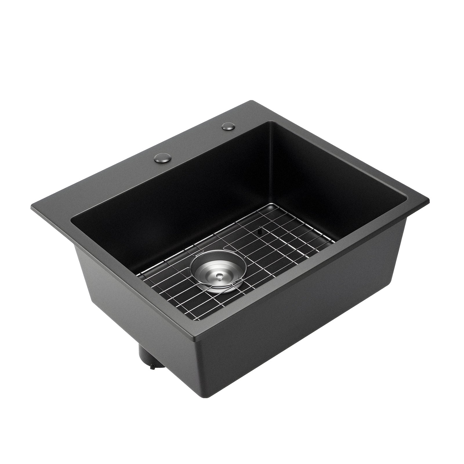 25 Inch granite top-mount single-bowl sink HouseOfZazla dark gray with stainless grid on Tampa Home & Garden Store