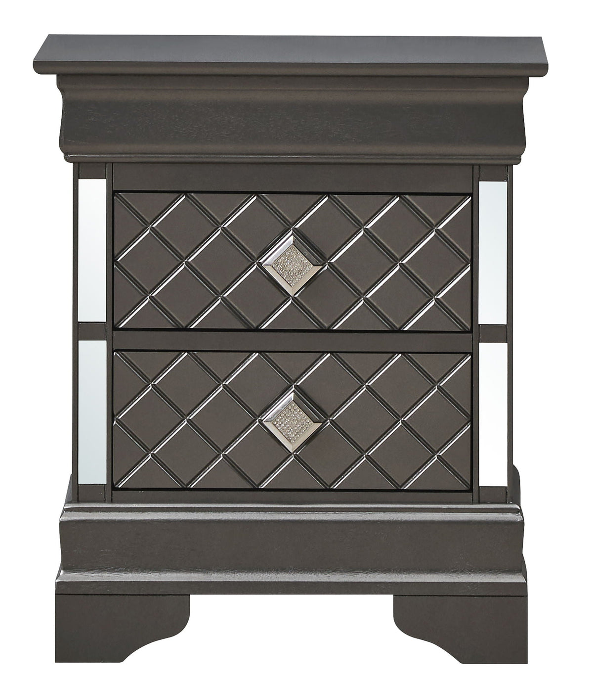 Verona Nightstand metallic finish with diamond quilted front and crystal accents HouseOfZazla on Tampa Home & Garden Store