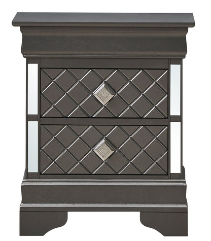 Verona Nightstand metallic finish with diamond quilted front and crystal accents HouseOfZazla on Tampa Home & Garden Store