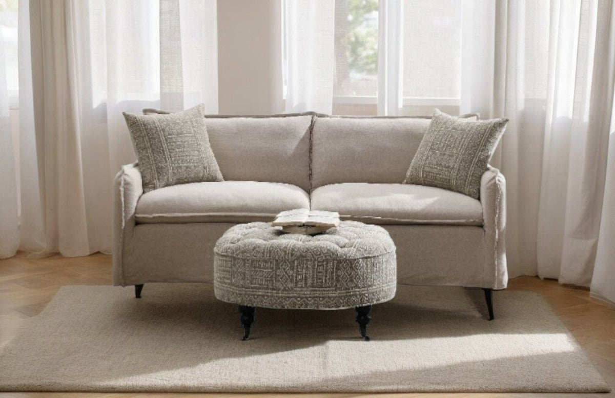 Classic Beige Linen Sofa and Toss Pillows