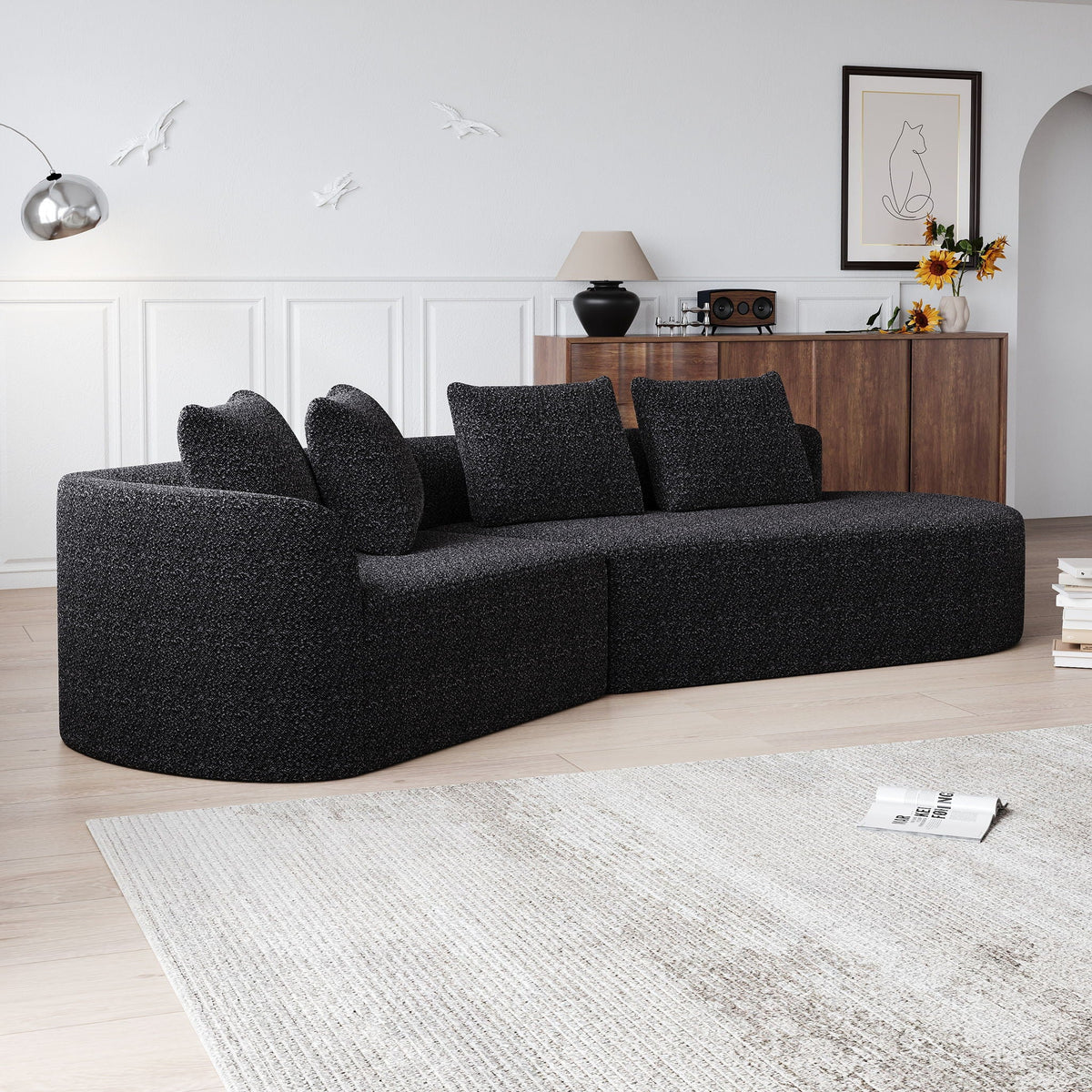Chenille Sectional Sofa and Soft Throw Pillows