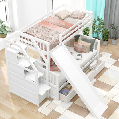 White bunk bed with storage staircase, slide, desk, drawers and shelves by HouseOfZazla on Tampa Home & Garden Store