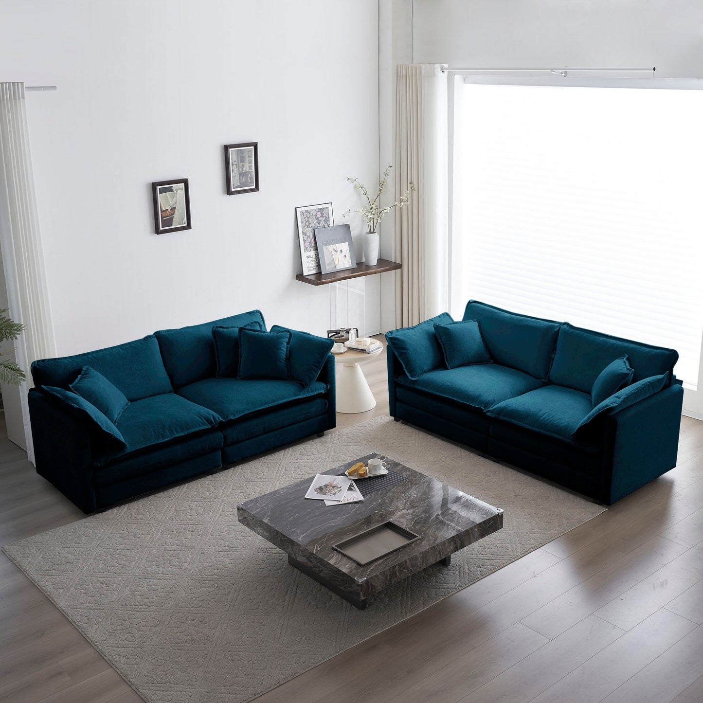 2-Piece Living Room Sofa Set in Blue Chenille with plush cushions and modern sectional layout on Tampa Home & Garden Store