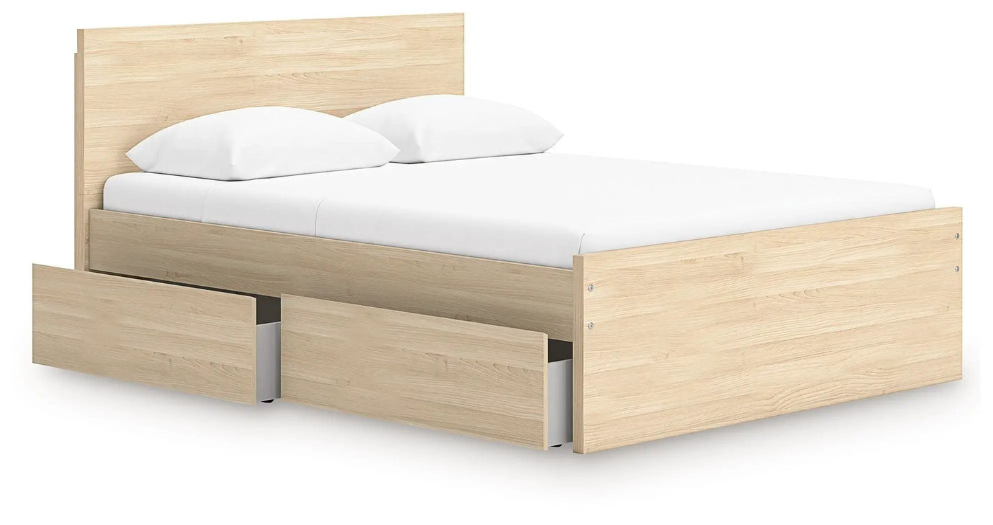 Onita Panel Platform Bed with 2 under-bed drawers in light oak finish Unique Piece Furniture on Tampa Home & Garden Store