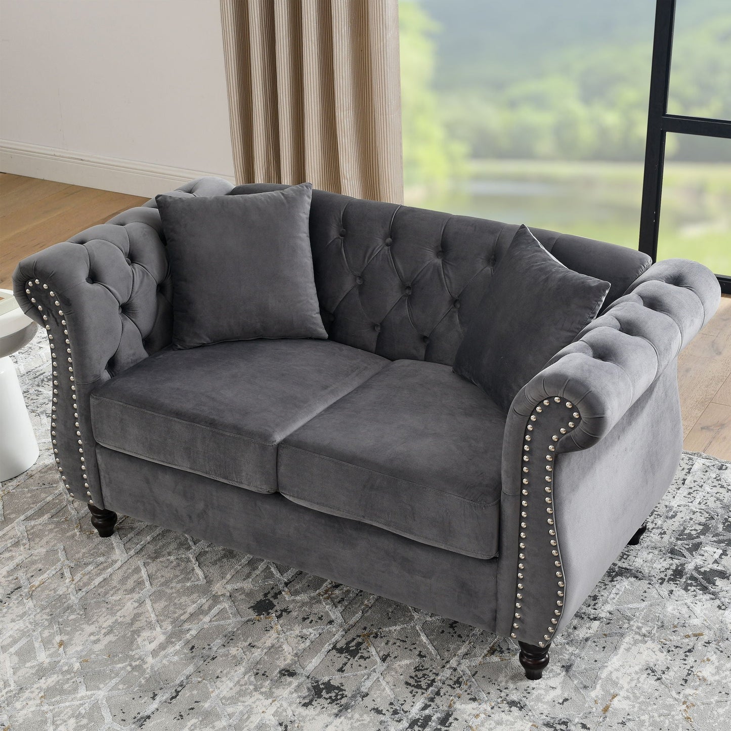 Chesterfield Sofa With Nailhead Trim and Cushions