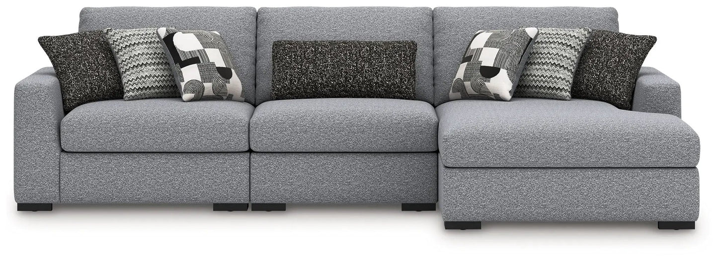 Bealton stationary sectional in grey textured fabric with geometric-patterned cushions on Tampa Home & Garden Store