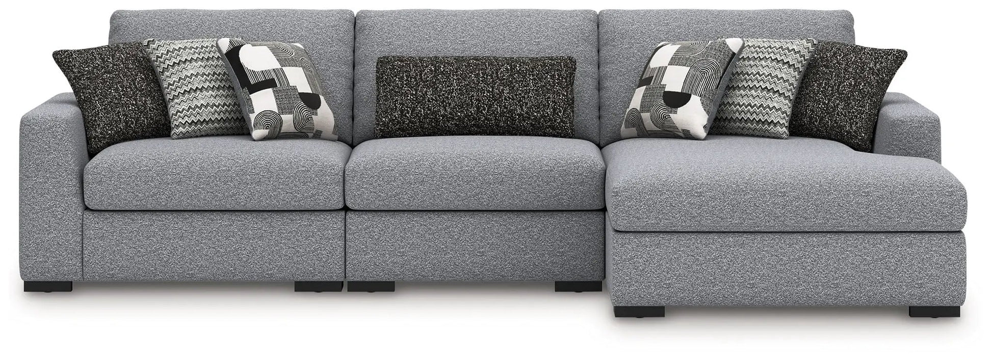 Bealton stationary sectional in grey textured fabric with geometric-patterned cushions on Tampa Home & Garden Store