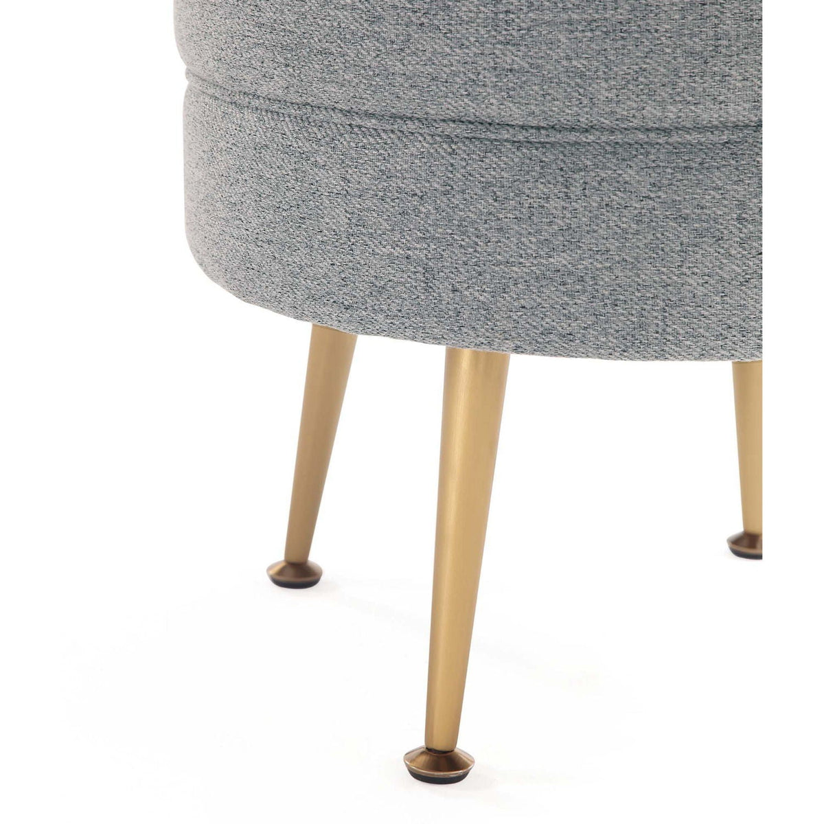 Bailey Upholstered Accent Ottoman gray textured fabric with gold-tone tapered legs on Tampa Home & Garden Store
