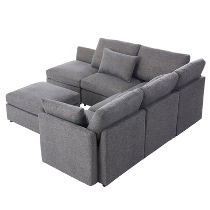 Sectional sofa modular U-shaped with ottoman in gray fabric by HouseOfZazla, 2-piece set on Tampa Home & Garden Store