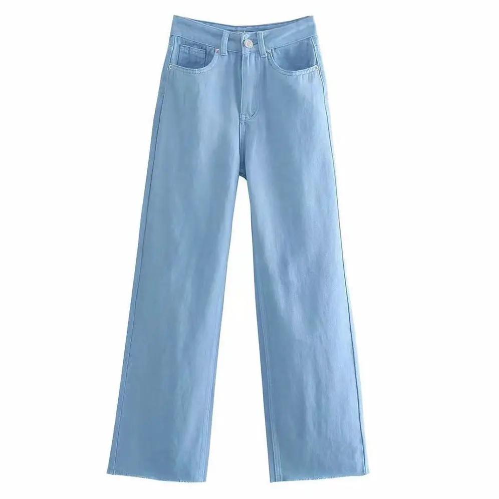 Women's high-waist all-match straight-leg mopping jeans, light blue denim by FLIPSTYLEZLLC on Tampa Home & Garden Store