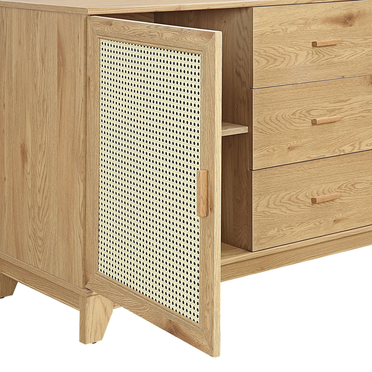 Modern Cane Design Sideboard with solid wood handles in light brown finish by HouseOfZazla on Tampa Home & Garden Store