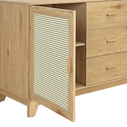 Modern Cane Design Sideboard with solid wood handles in light brown finish by HouseOfZazla on Tampa Home & Garden Store