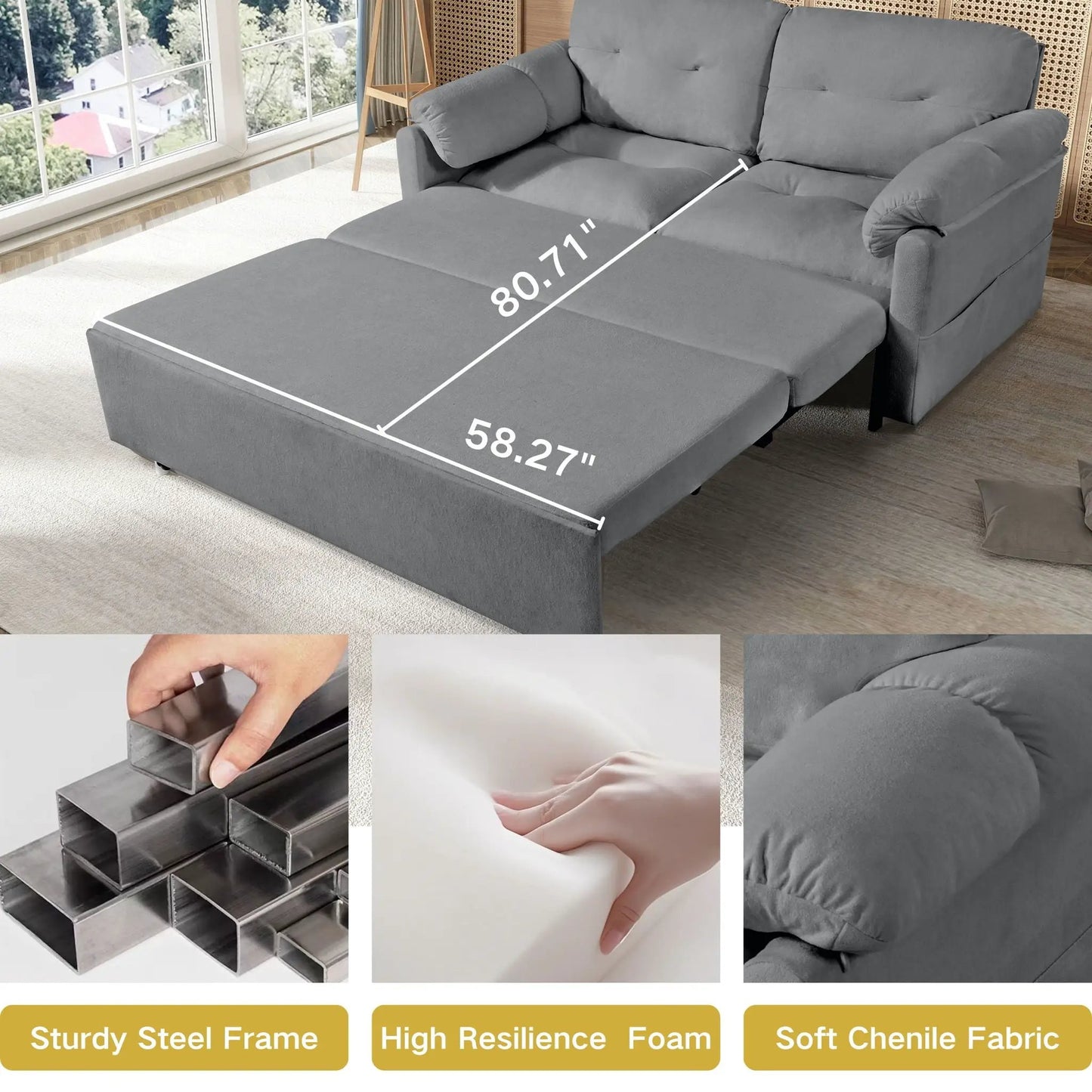 Convertible Sofa Bed Queen 3 in 1 with Storage