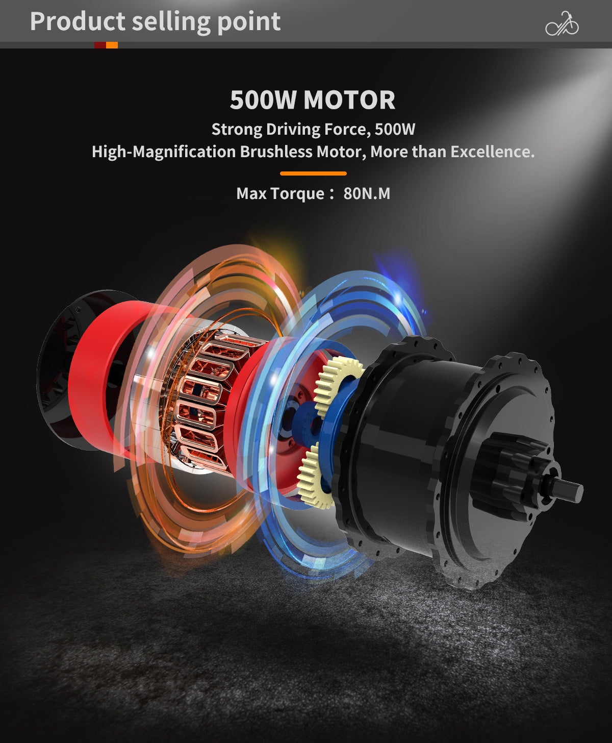 Electric fat-tire bike motor cutaway, 500W rear motor with copper windings and blue housing on Tampa Home & Garden Store