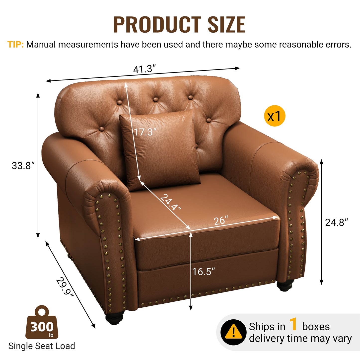 41.3in upholstered faux leather sofa with nailhead trim, brown by HouseOfZazla on Tampa Home & Garden Store