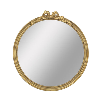 Round decorative gold wood-frame wall mirror with scrollwork crown by HouseOfZazla on Tampa Home & Garden Store