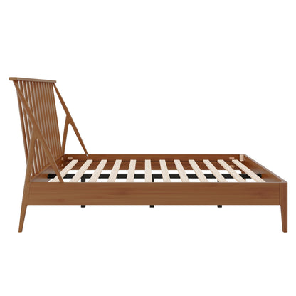 Bohemian Platform Bed With Tall Headboard natural wood finish by HouseOfZazla on Tampa Home & Garden Store
