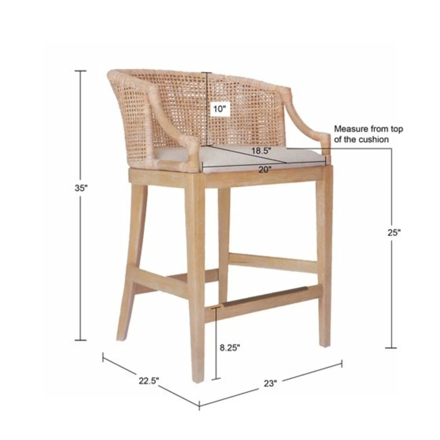 Casual Rattan Counter Stool With Solid Wood Legs