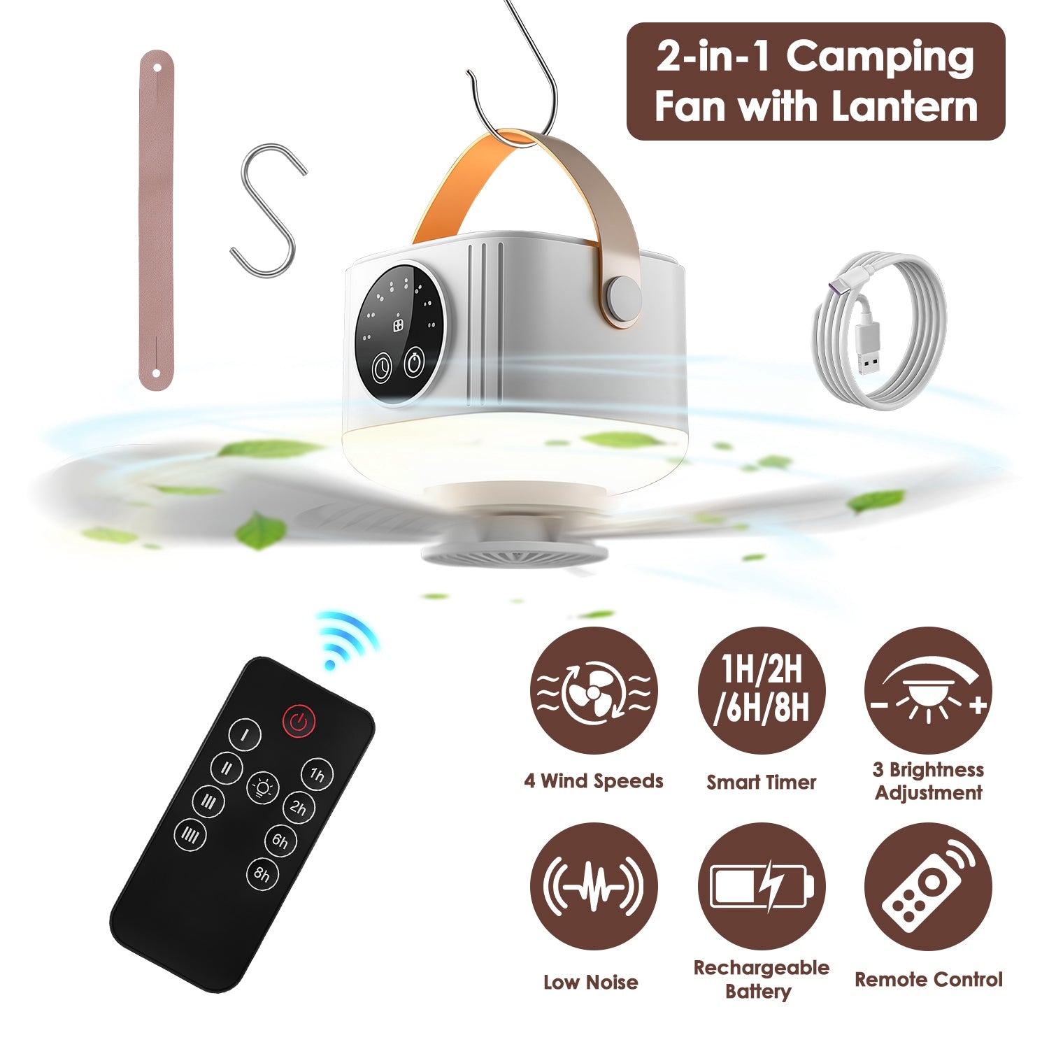 GemGear Rechargeable Tent Ceiling Fan with LED Light and Remote, camping fan with USB cable on Tampa Home & Garden Store