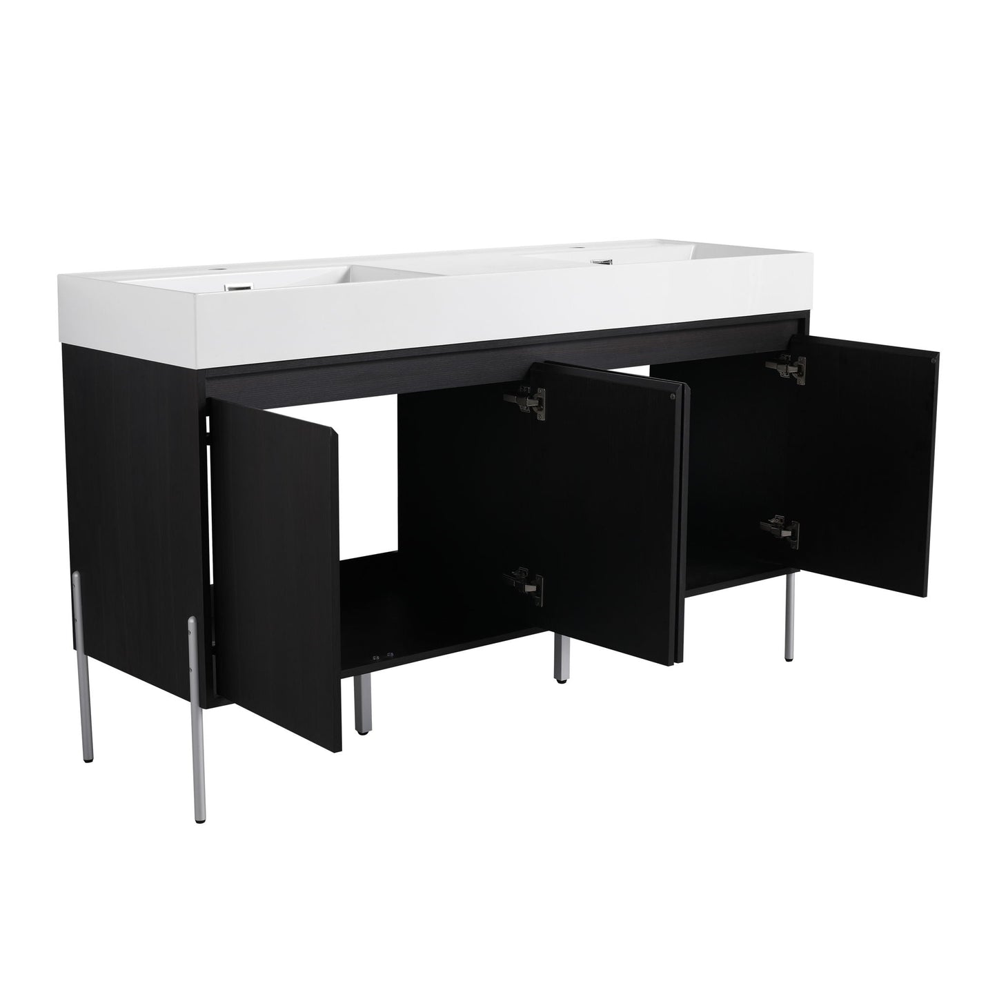 Freestanding vanity with white resin sink atop black storage cabinet by HouseOfZazla on Tampa Home & Garden Store