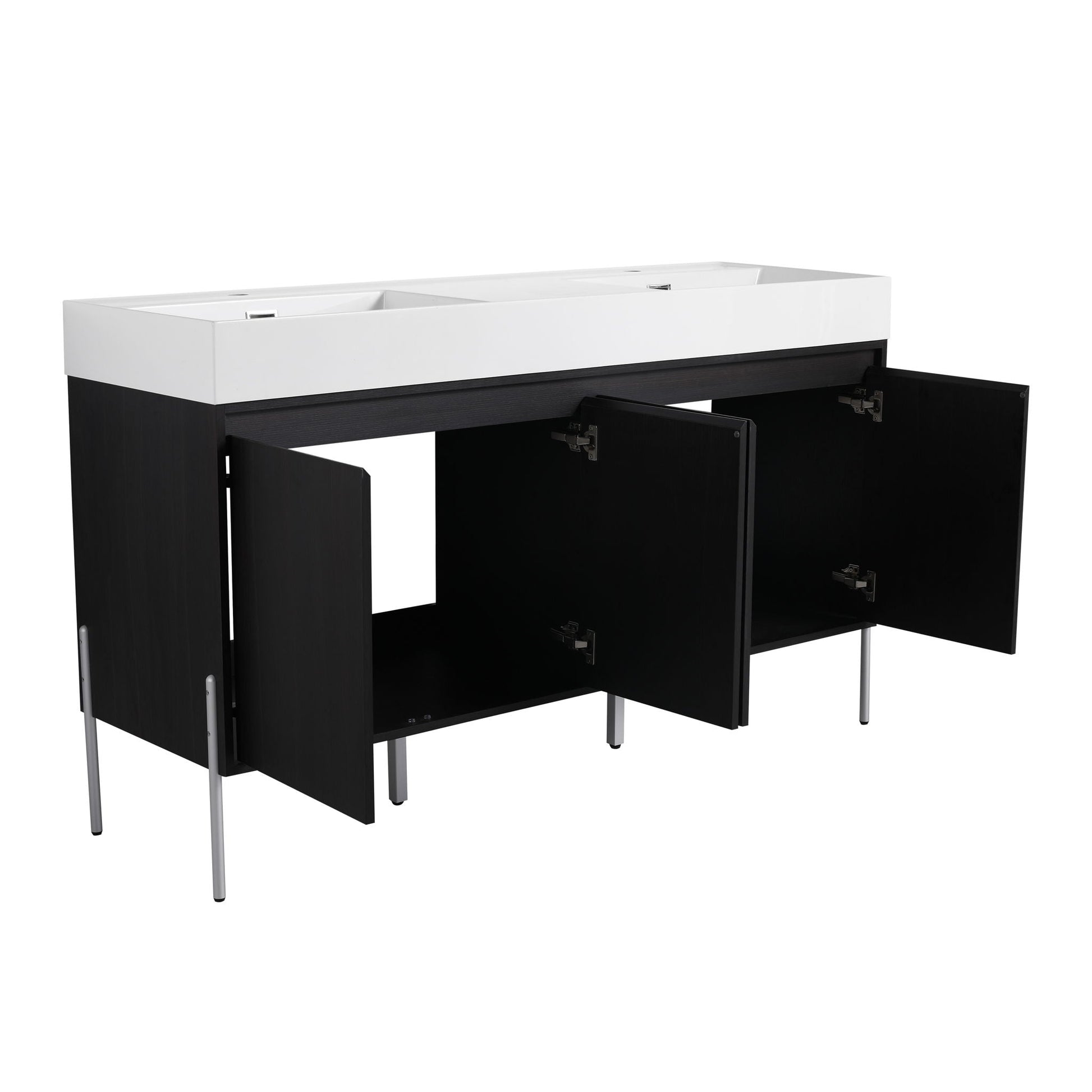 Freestanding vanity with white resin sink atop black storage cabinet by HouseOfZazla on Tampa Home & Garden Store