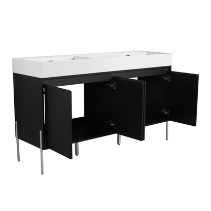Freestanding vanity with white resin sink atop black storage cabinet by HouseOfZazla on Tampa Home & Garden Store