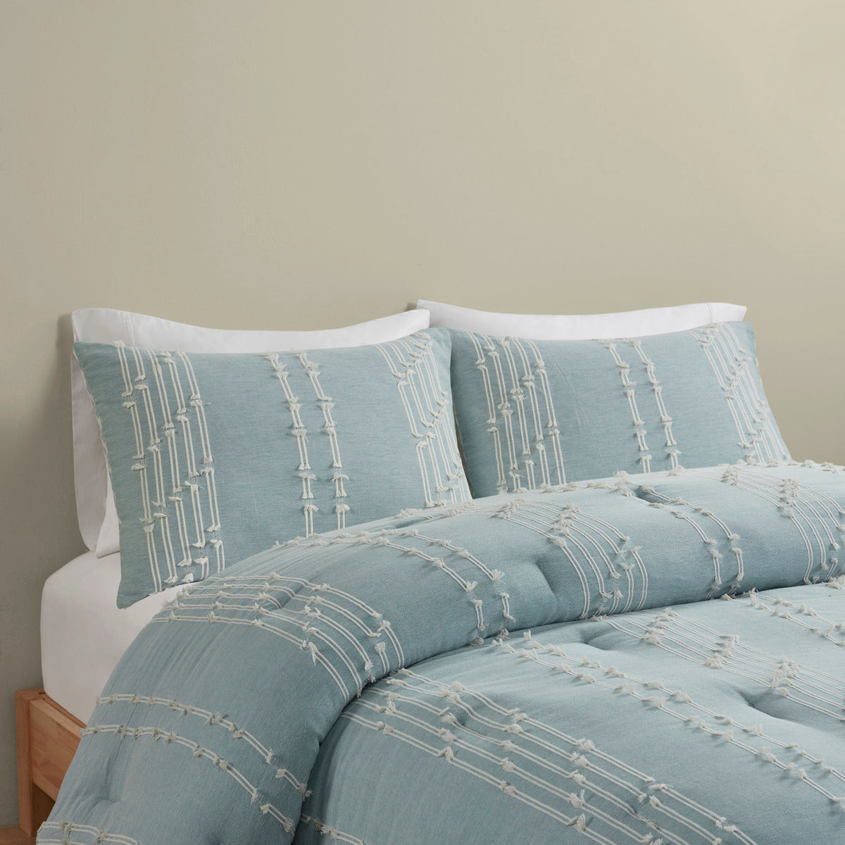 Cotton Jacquard Reversible Aqua and Ivory Set
