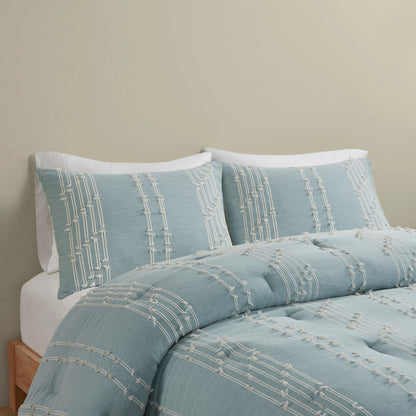 Cotton Jacquard Reversible Aqua and Ivory Set