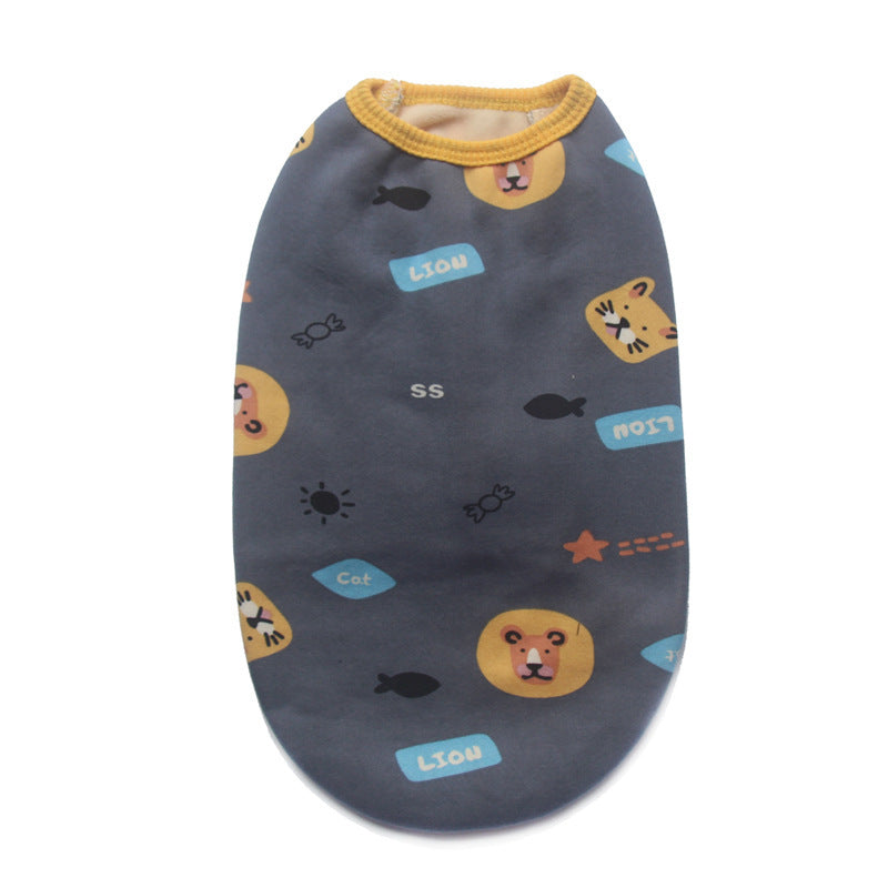 Pet Zen plush pet vest, gray autumn/winter coat with lion/cat prints on Tampa Home & Garden Store