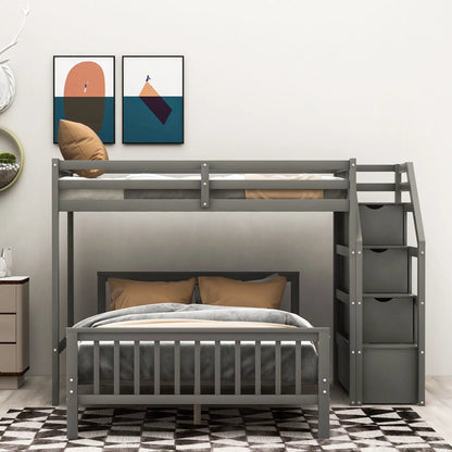 Loft Bed with Staircase and Storage Grids