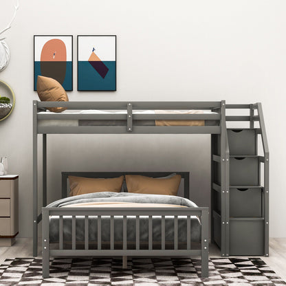 Loft Bed with Staircase and Storage gray metal frame with built-in drawers on Tampa Home & Garden Store