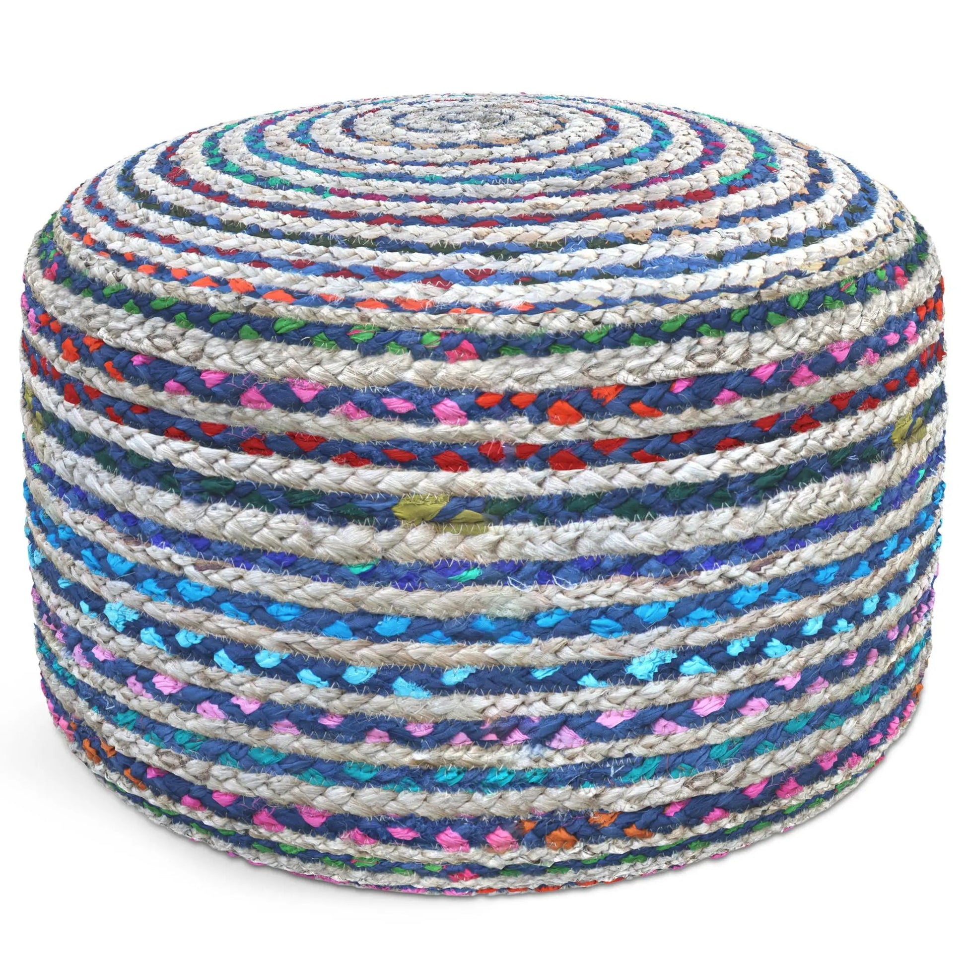 Margo - Handcrafted Round Pouf, multicolor braided rope, Unique Piece Furniture accent on Tampa Home & Garden Store