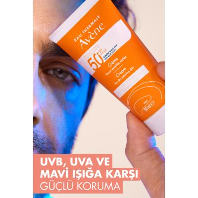 Sunscreen Avène fragrance-free SPF50+ cream in orange tube; water-resistant and moisturizing for dry skin on Tampa Home & Garden Store
