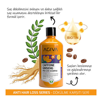 AGIVA Caffeine Ginseng Pro Care Shampoo bottle with black cap, orange container on label on Tampa Home & Garden Store